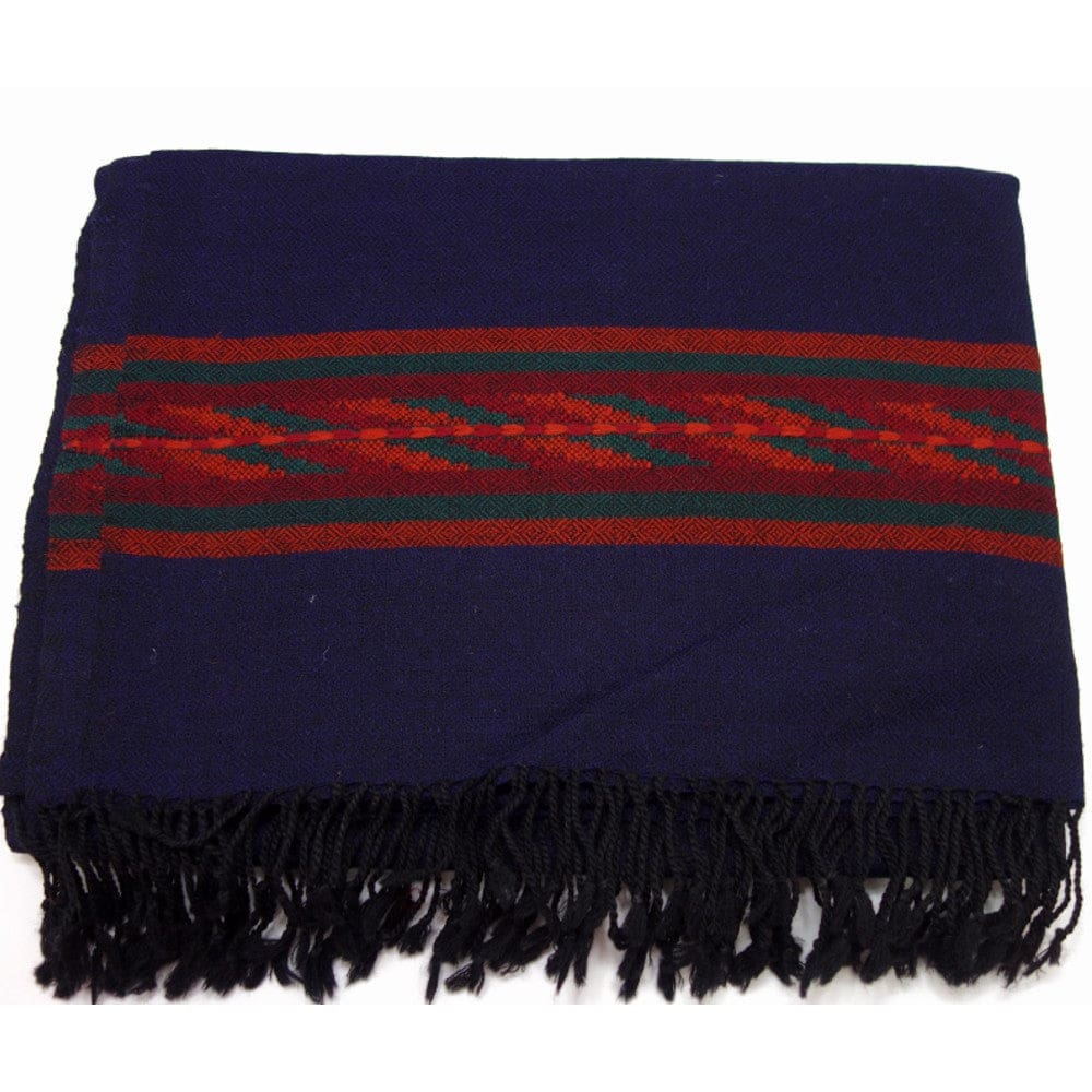 Sal Unisex confectionat din 100% Lana (Yak & Merino)- Navy Blue cu Bordura Kullu -> Cod: KYM1 - Saluri din Lana de Yak & Merino