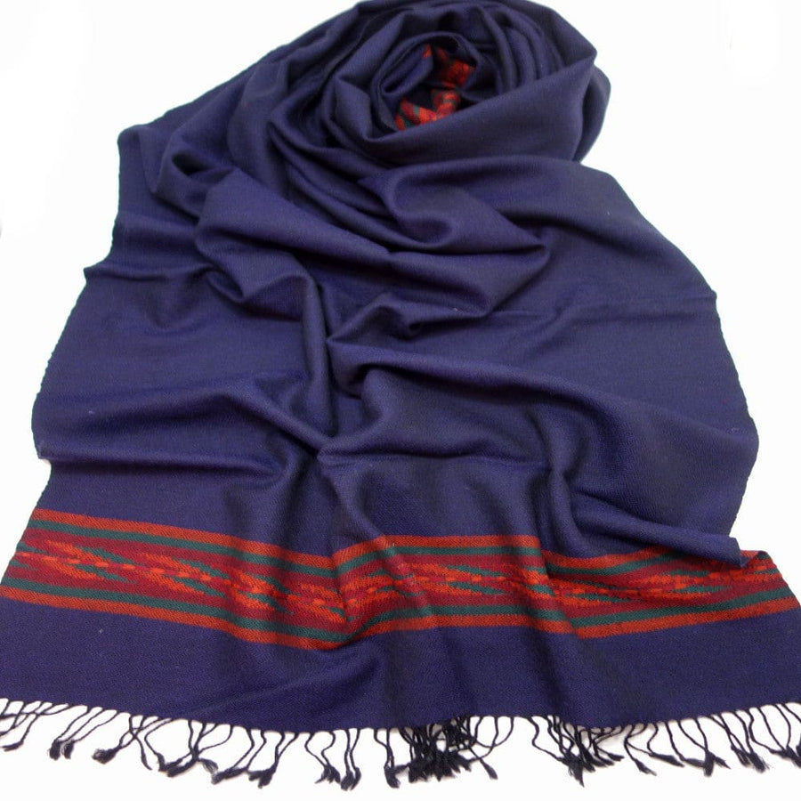 Sal Unisex confectionat din 100% Lana (Yak & Merino)- Navy Blue cu Bordura Kullu -> Cod: KYM1 - Saluri din Lana de Yak & Merino