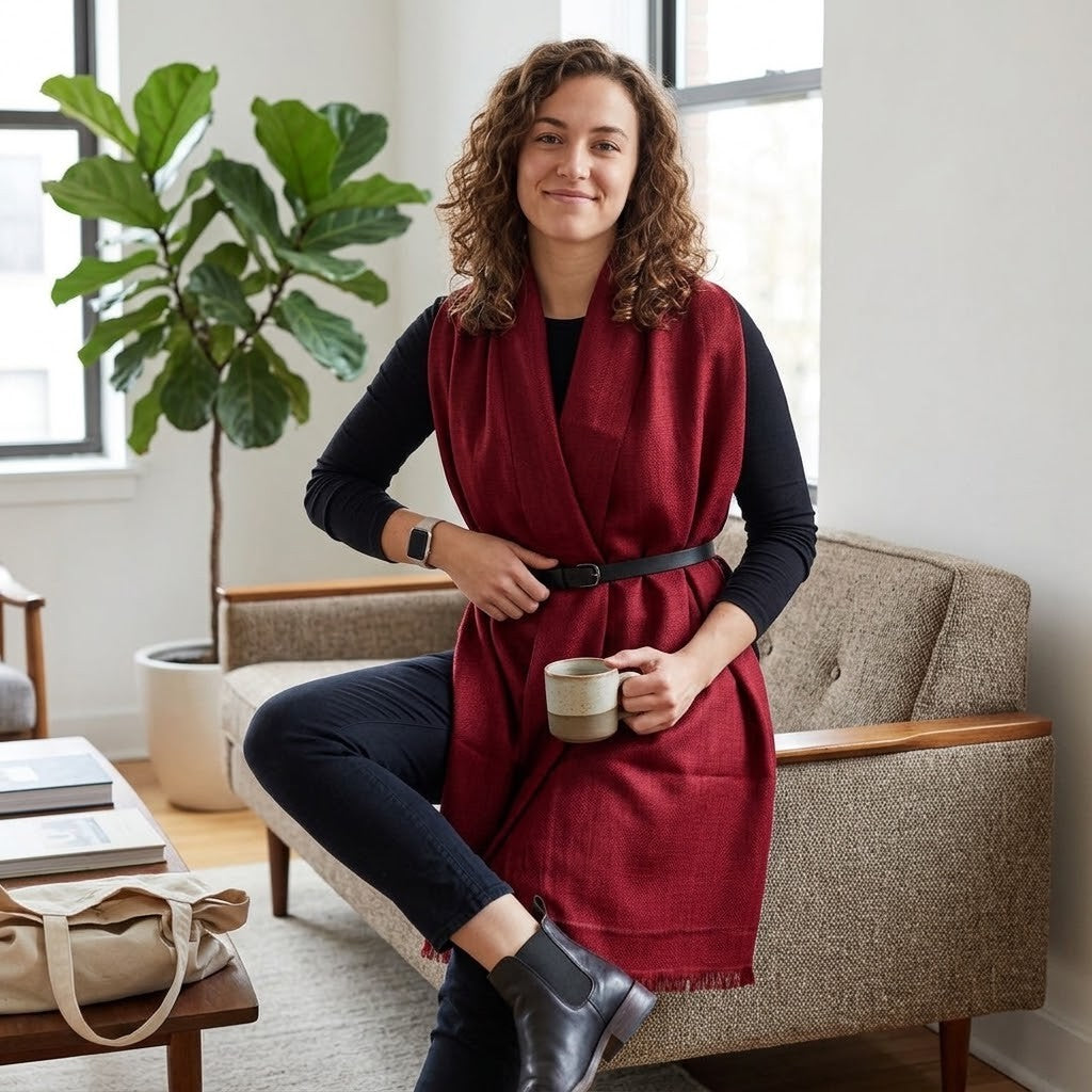 Sal Unisex confectionat din 100% Lana ( Yak & Merino ) -> Burgundy Visiniu -> Cod: YAKNEW1