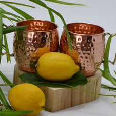 SET -> 2 Cani Mari din Cupru solid cu maner din Alama - Cana Cupru