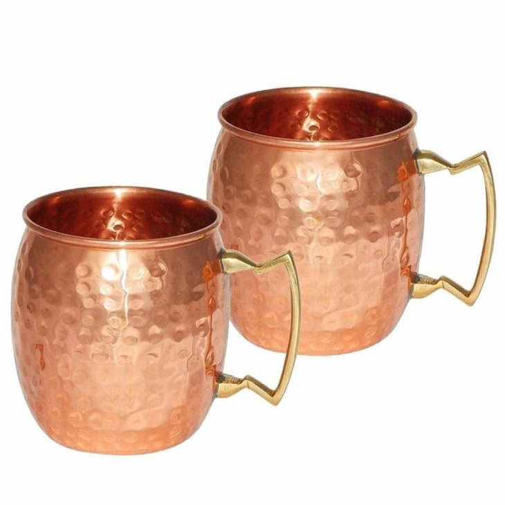 Set - 2 Cani Mari de Cupru cu maner din Alama - Moscow Mulles Lovitura de Ciocan - Cana Cupru
