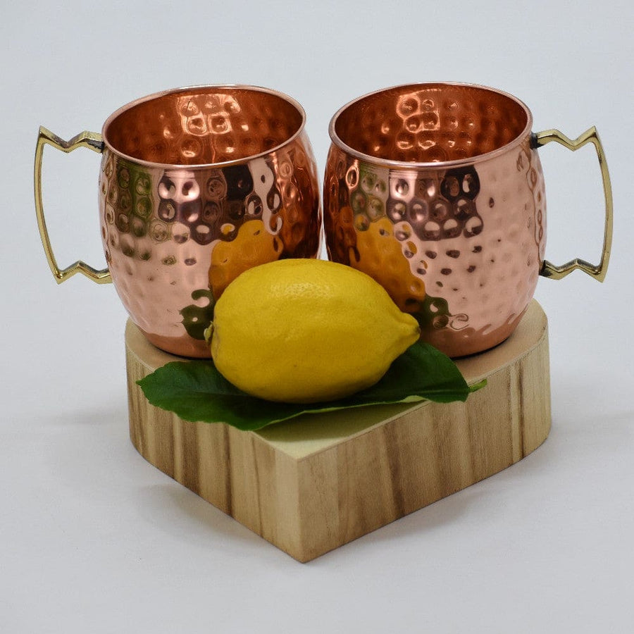 SET -> 2 Cani Mari din Cupru solid cu maner din Alama - Cana Cupru