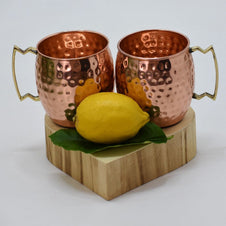 SET -> 2 Cani Mari din Cupru solid cu maner din Alama - Cana Cupru