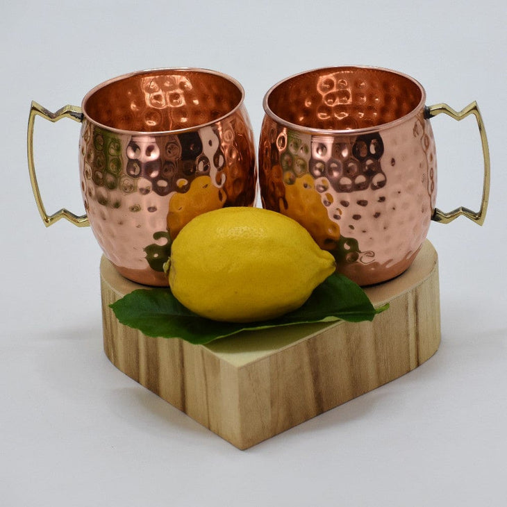 SET -> 2 Cani Mari din Cupru solid cu maner din Alama - Cana Cupru