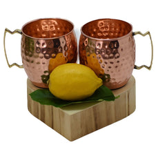 SET -> 2 Cani Mari din Cupru solid cu maner din Alama - Cana Cupru
