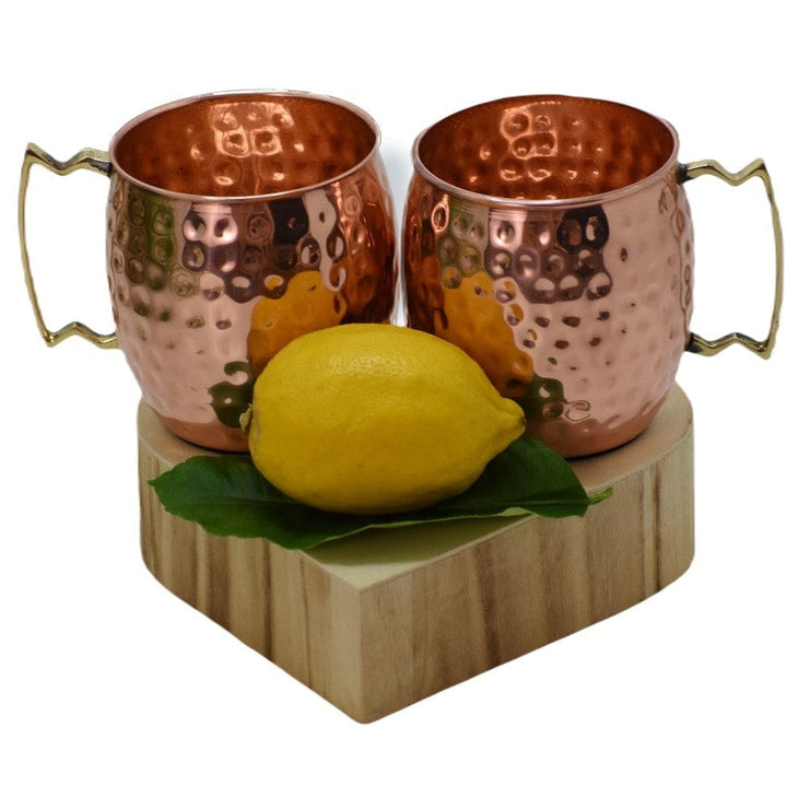 SET -> 2 Cani Mari din Cupru solid cu maner din Alama - Cana Cupru