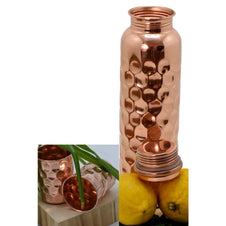 SET-> Sticla & 2 Pahare din Cupru solid cu Model Embosat - Diamantat-> Cod: SETDIAM - Sticla Cupru