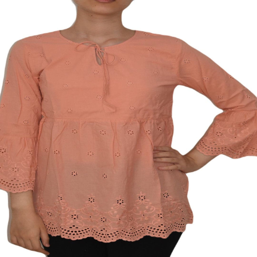 Tunica din Bumbac cu broderie decupata - Pastel Peach - Bluza