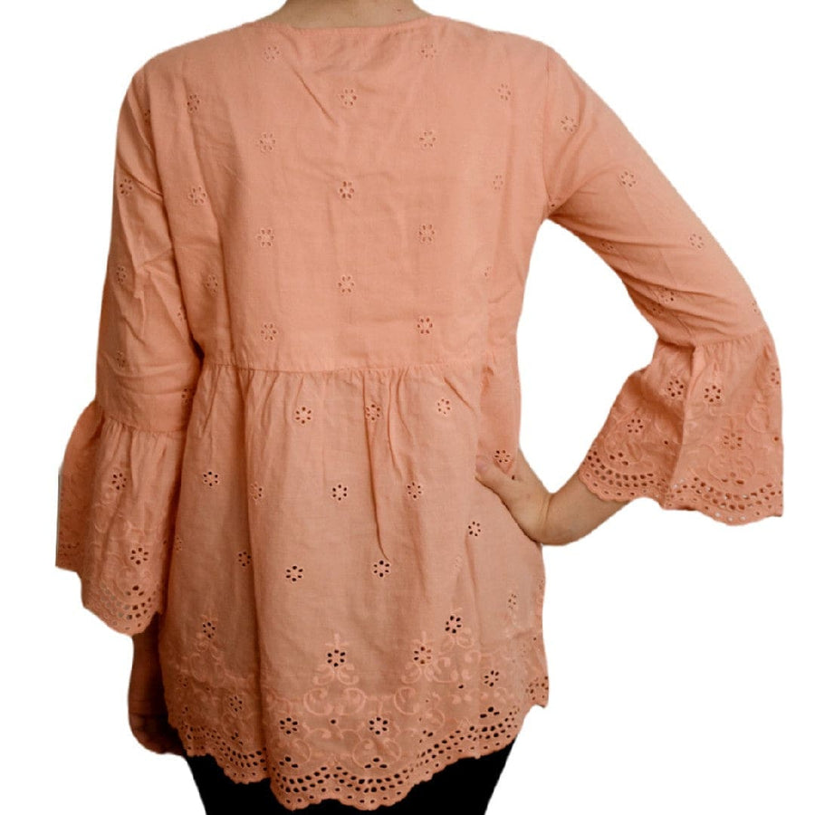 Tunica din Bumbac cu broderie decupata - Pastel Peach - Bluza