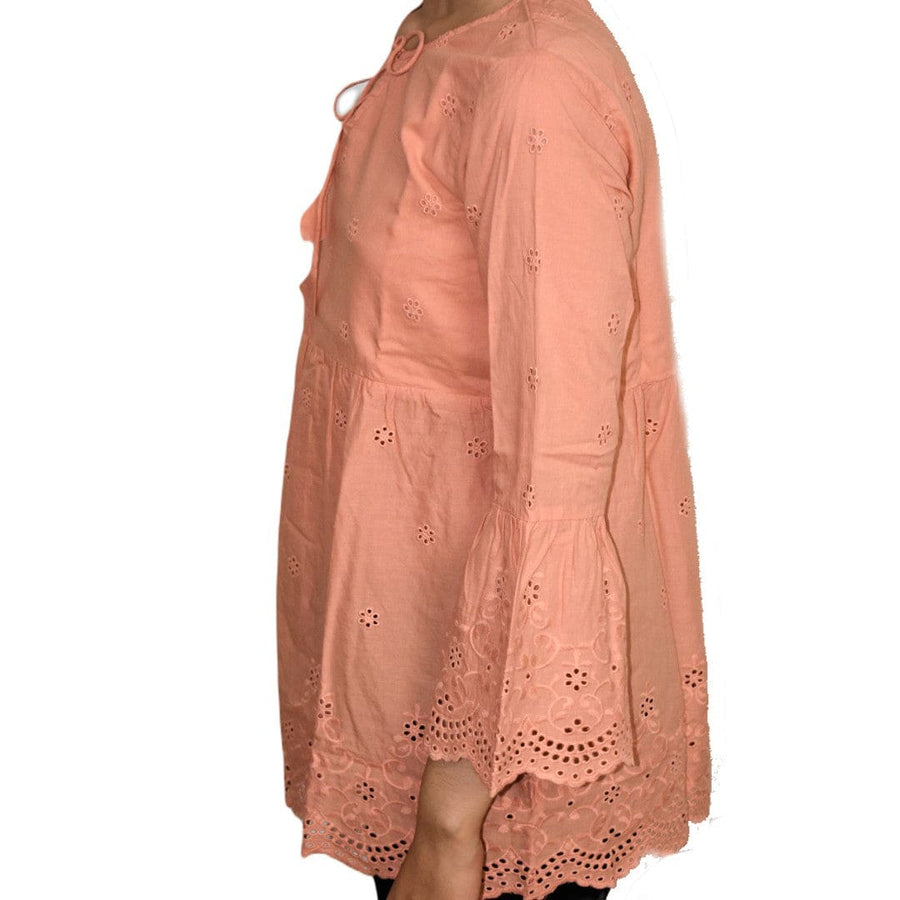 Tunica din Bumbac cu broderie decupata - Pastel Peach - Bluza