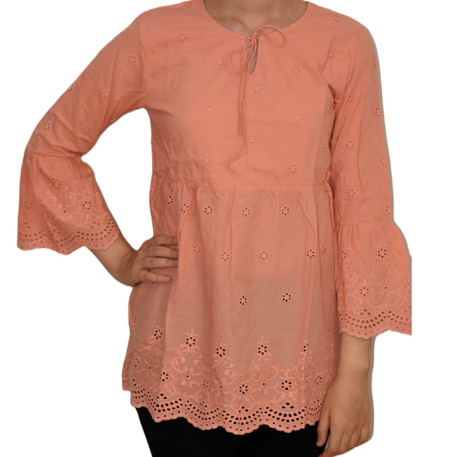 Tunica din Bumbac cu broderie decupata - Pastel Peach - L - Bluza