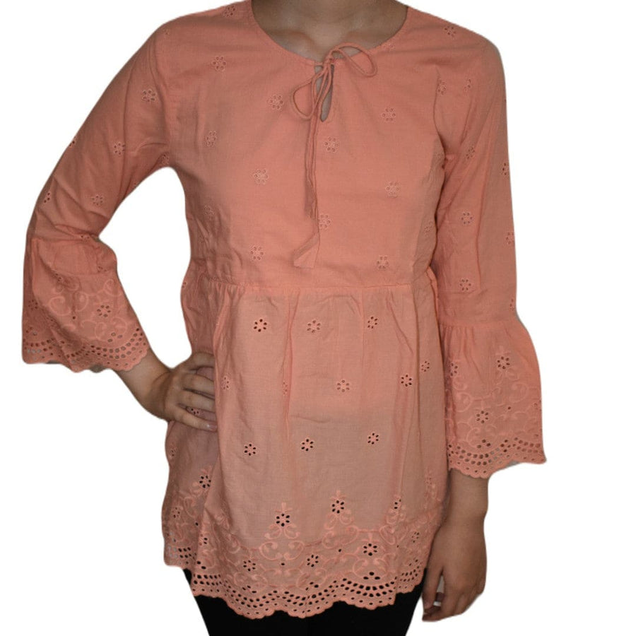 Tunica din Bumbac cu broderie decupata - Pastel Peach - M - Bluza