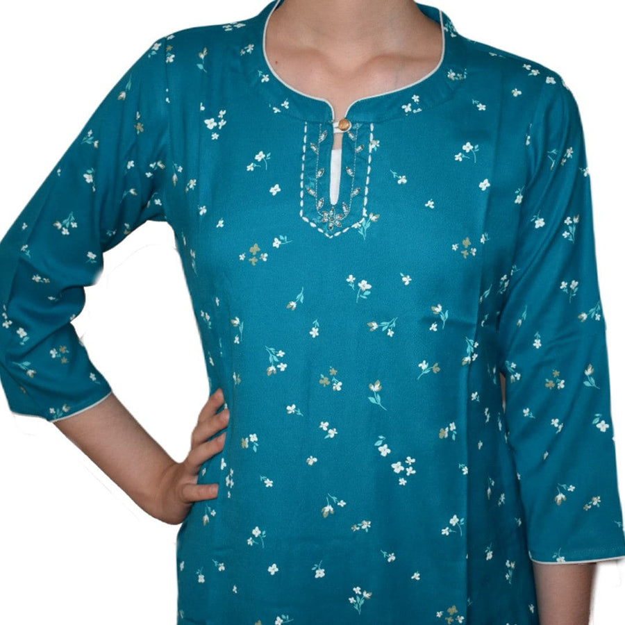 Tunica lunga din bumbac - Blue Turcoaz - Kurta1 - Tunica lunga Kurta