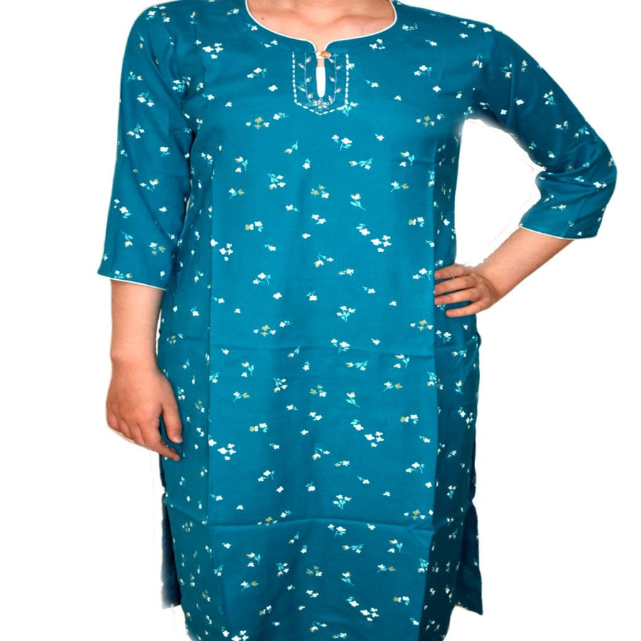 Tunica lunga din bumbac - Blue Turcoaz - Kurta1 - Tunica lunga Kurta