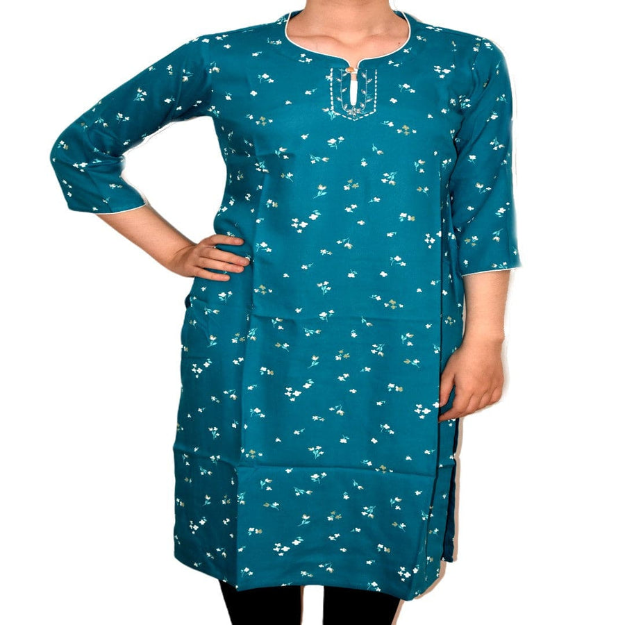 Tunica lunga din bumbac - Blue Turcoaz - Kurta1 - M - Tunica lunga Kurta