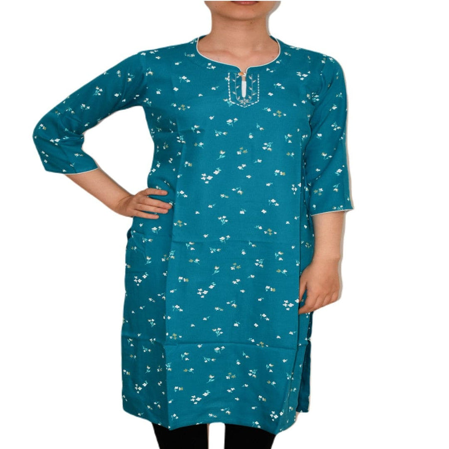 Tunica lunga din bumbac - Blue Turcoaz - Kurta1 - S - Tunica lunga Kurta