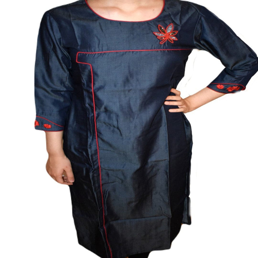 Tunica lunga din Bumbac & Matase Naturala - Cod: SILKDenim - Tunica lunga Kurta