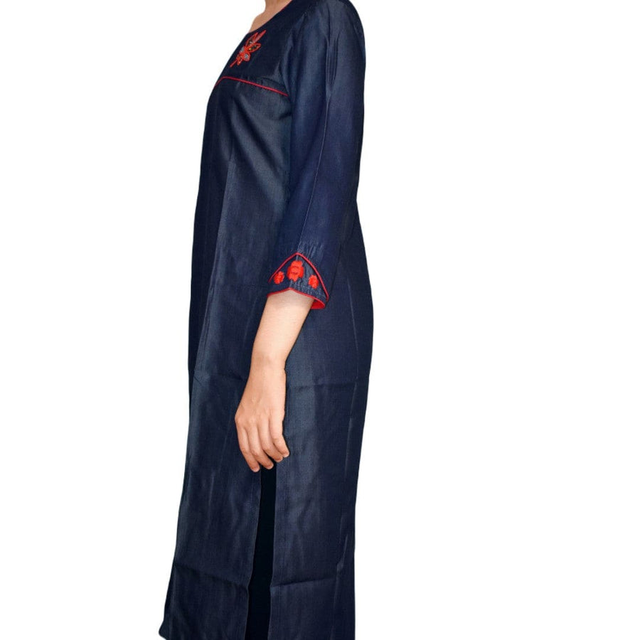 Tunica lunga din Bumbac & Matase Naturala - Cod: SILKDenim - Tunica lunga Kurta