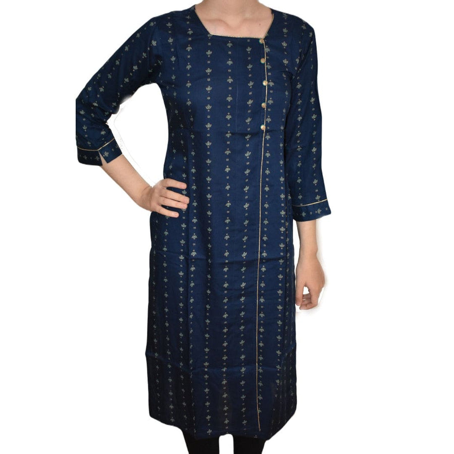 Tunica lunga din bumbac - Navy Blue Indigo - Cod: Navy1 - L - Tunica lunga Kurta