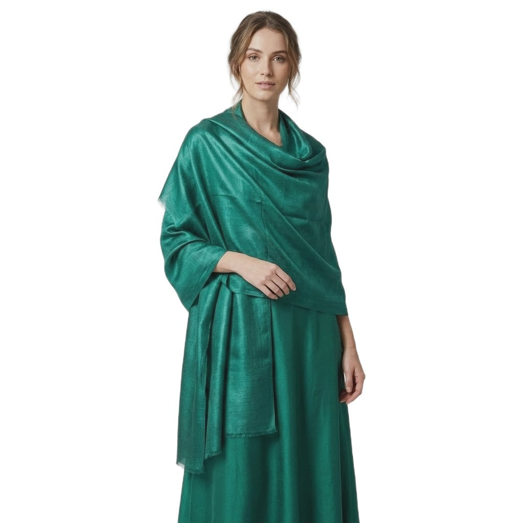 Esarfa-Sal din Matase Naturala Dupioni Raw Silk - Verde -> Cod: DupionPureSilk1