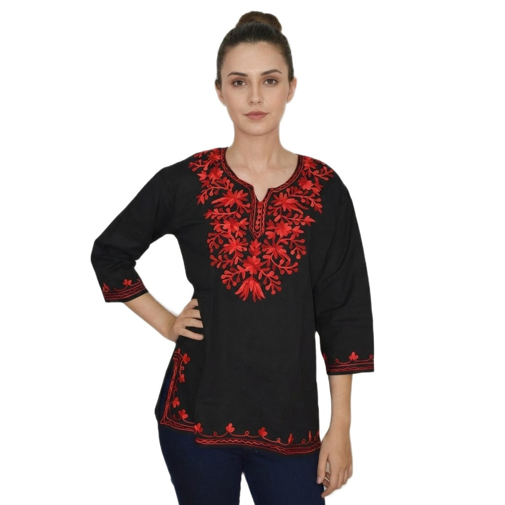 Bluza/Tunica din bumbac cu Broderie Kashmiri -> Cod: KASHMIRI045