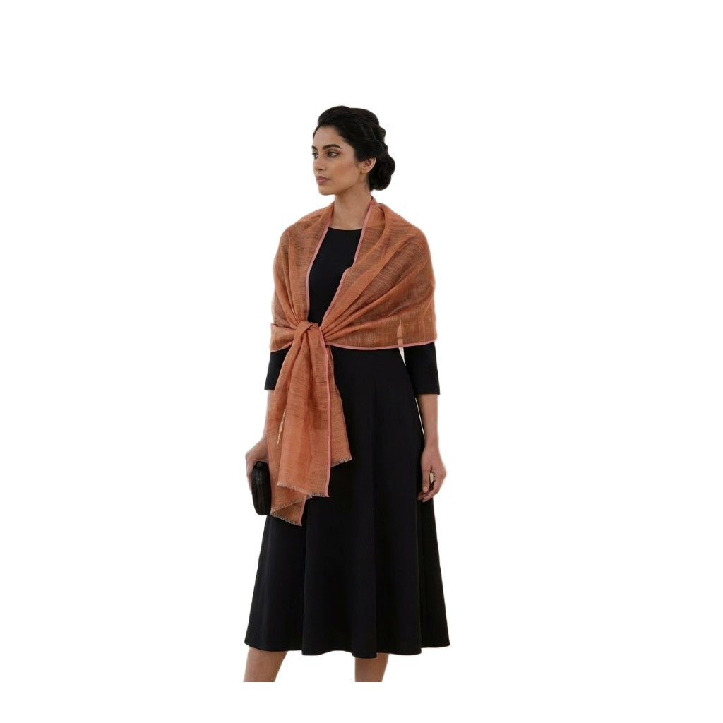 Esarfa-Sal din Matase Naturala Dupioni Raw Silk - Orange Safron -> Cod: Dupioni8