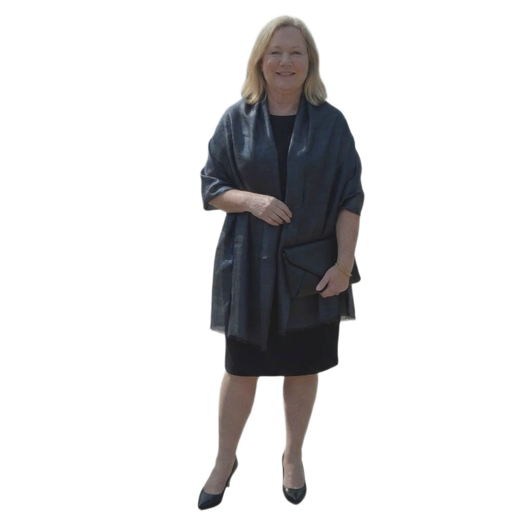 Esarfa-Sal din Matase Naturala Tussar Silk -> Heritage Shades of Ash Blue-Grey