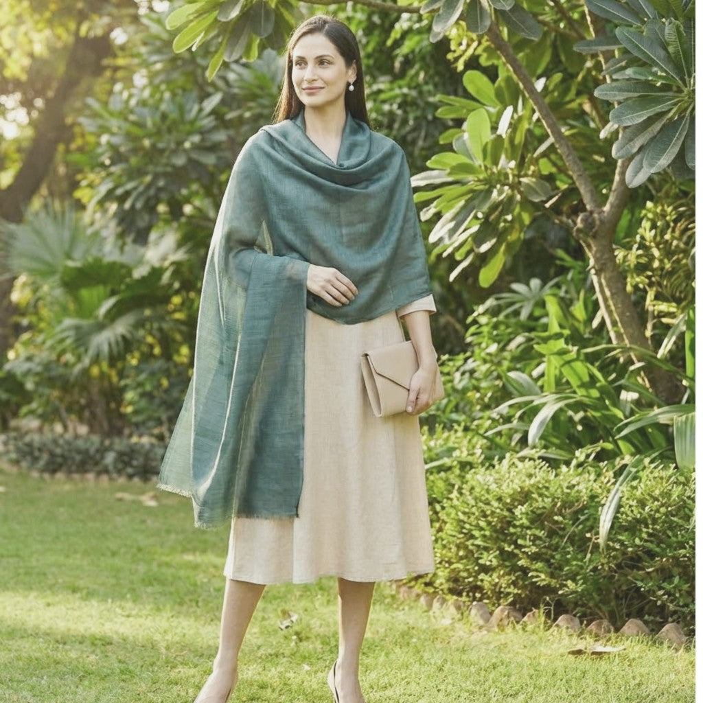 Esarfa-Sal din Matase Naturala Tussar Silk -> Heritage Shades of Sage Green (Cod: Tussar2)