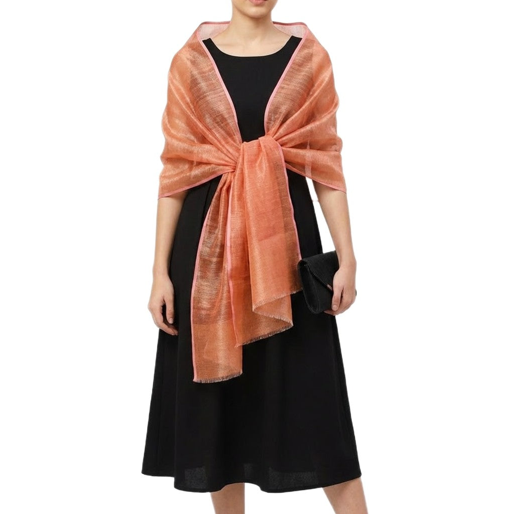 Esarfa-Sal din Matase Naturala Dupioni Raw Silk - Orange Safron -> Cod: Dupioni8