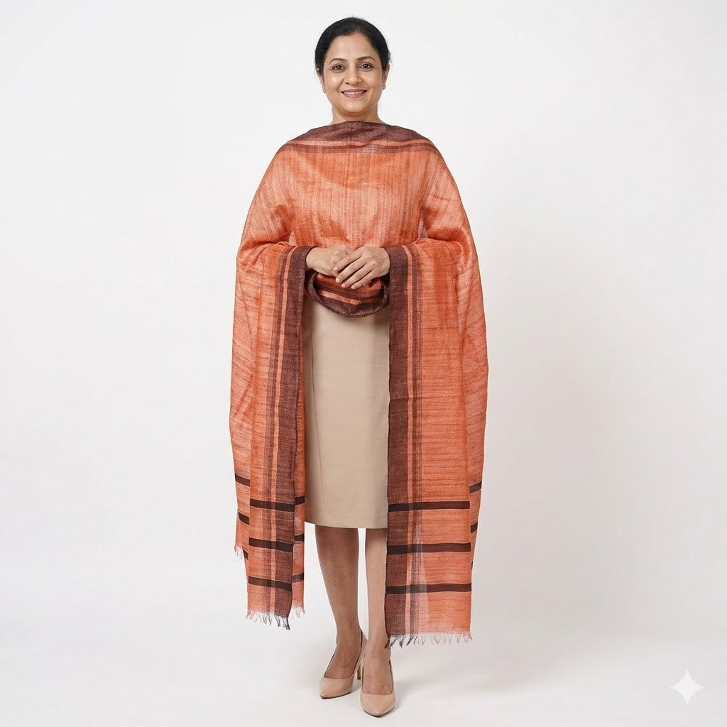 Sal tesut manual din 100% Matase Naturala Organica - Ghicha Tassar/Tussar Silk - Rosu Ruginiu -> Cod: NEWGHICHA4