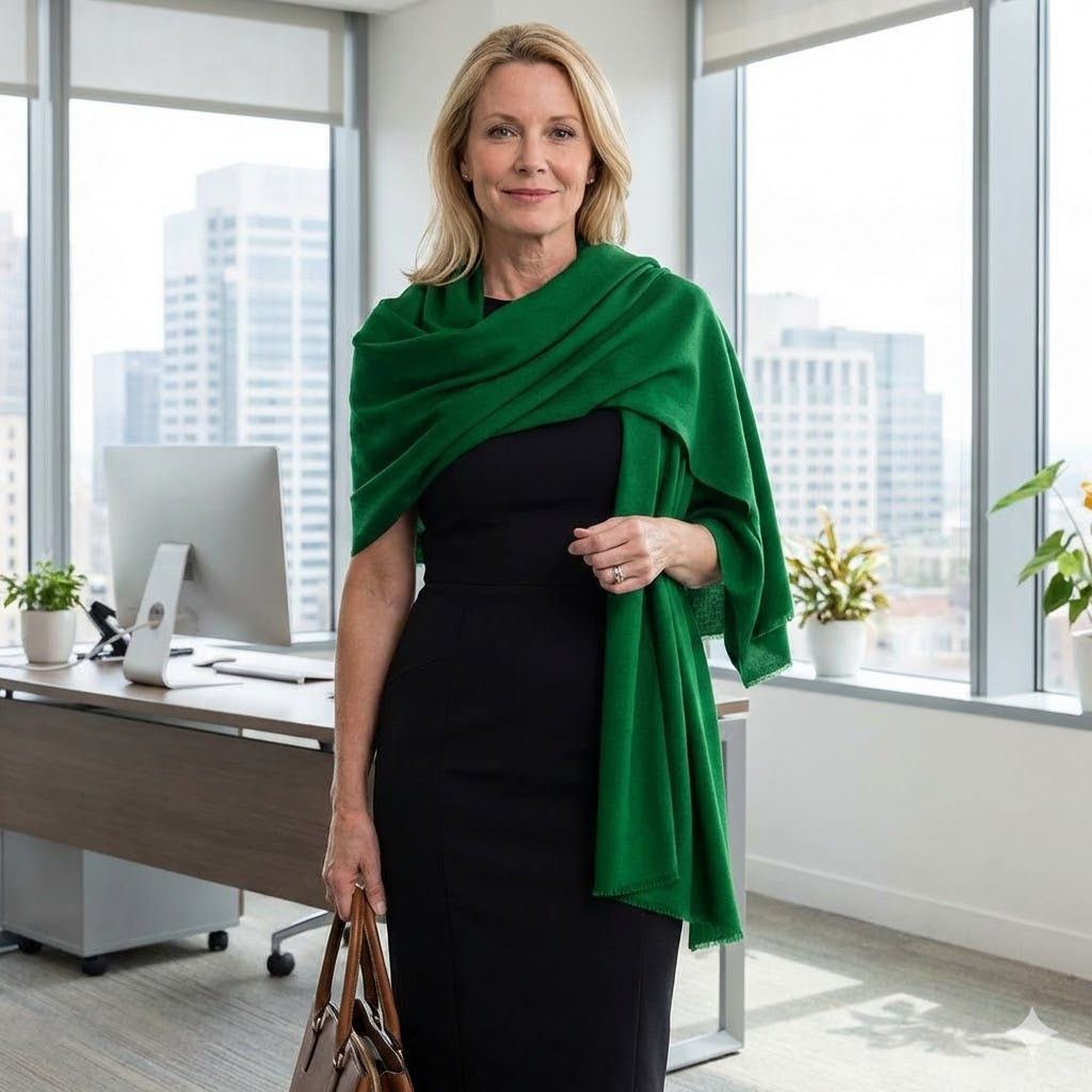 Sal Premium confectionat din Lana Cashmere si Matase Naturala - Classic Green - CASHNEW5