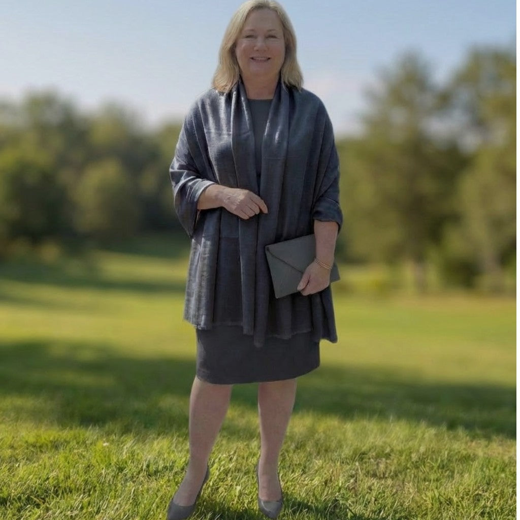 Esarfa-Sal din Matase Naturala Tussar Silk -> Heritage Shades of Ash Blue-Grey