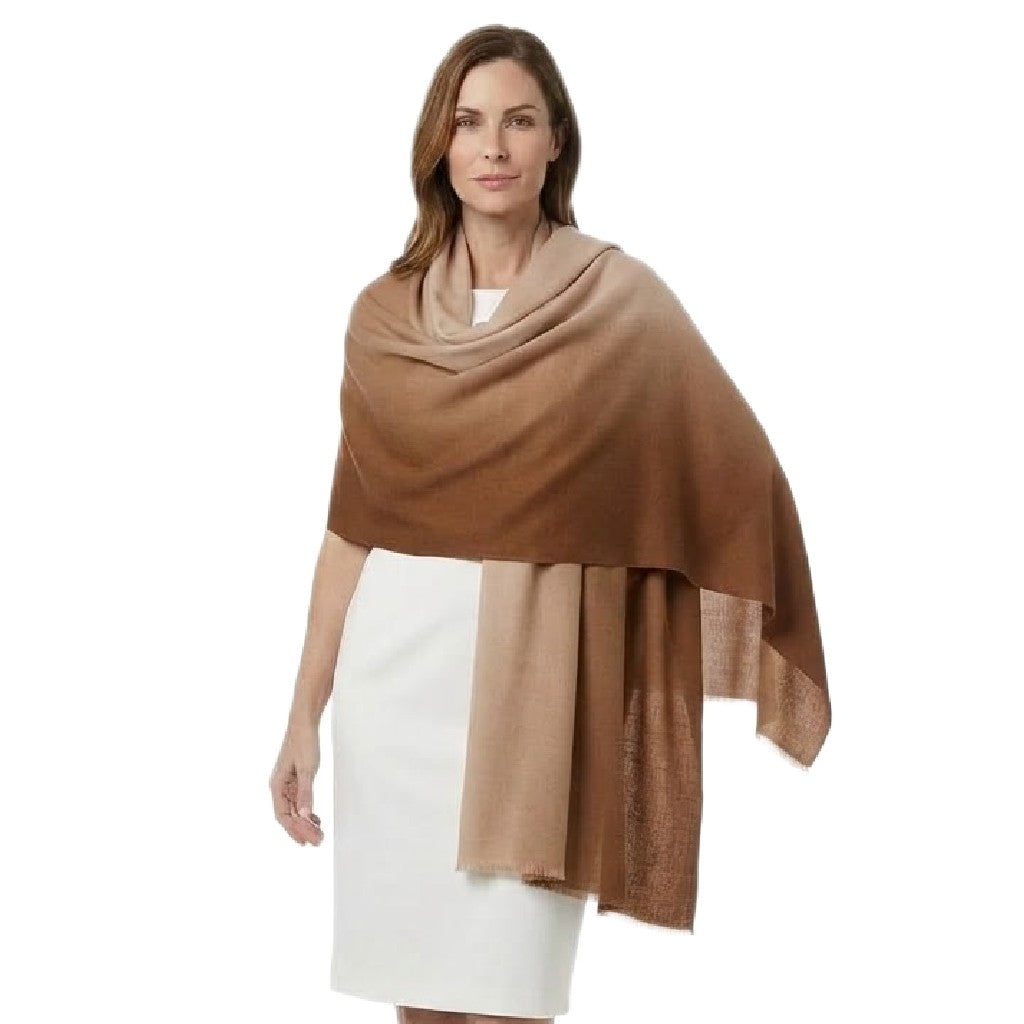 Esarfa Sal Lana Casmir si Matase Naturala - Ombre 2 nuante Bej-Capucino -> Cod: CASMIRSILK12