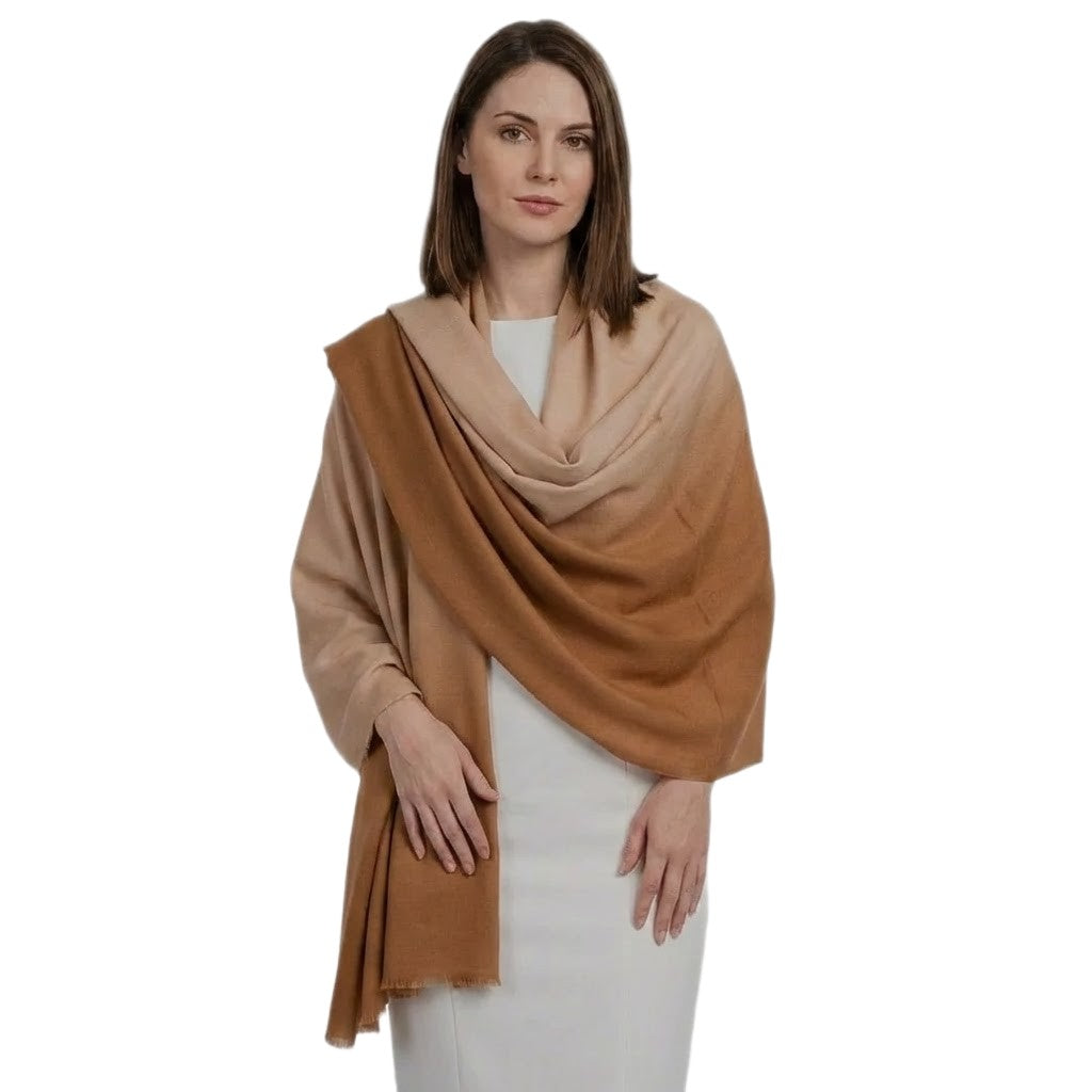 Esarfa Sal Lana Casmir si Matase Naturala - Ombre 2 nuante Bej-Capucino -> Cod: CASMIRSILK12