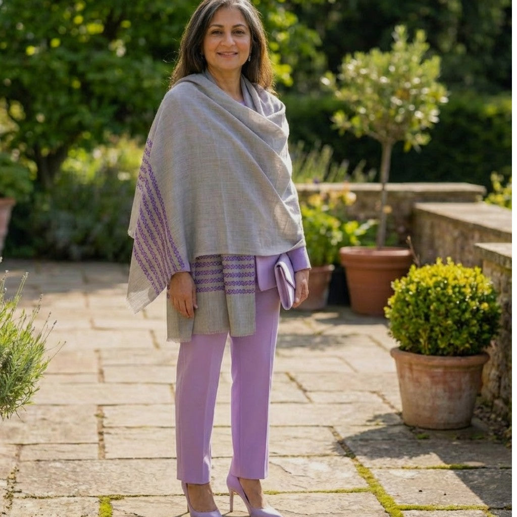 Sal din Lana Cashmere & Matase Naturala - Gri & Lavander -> Cod: CASHSILK1