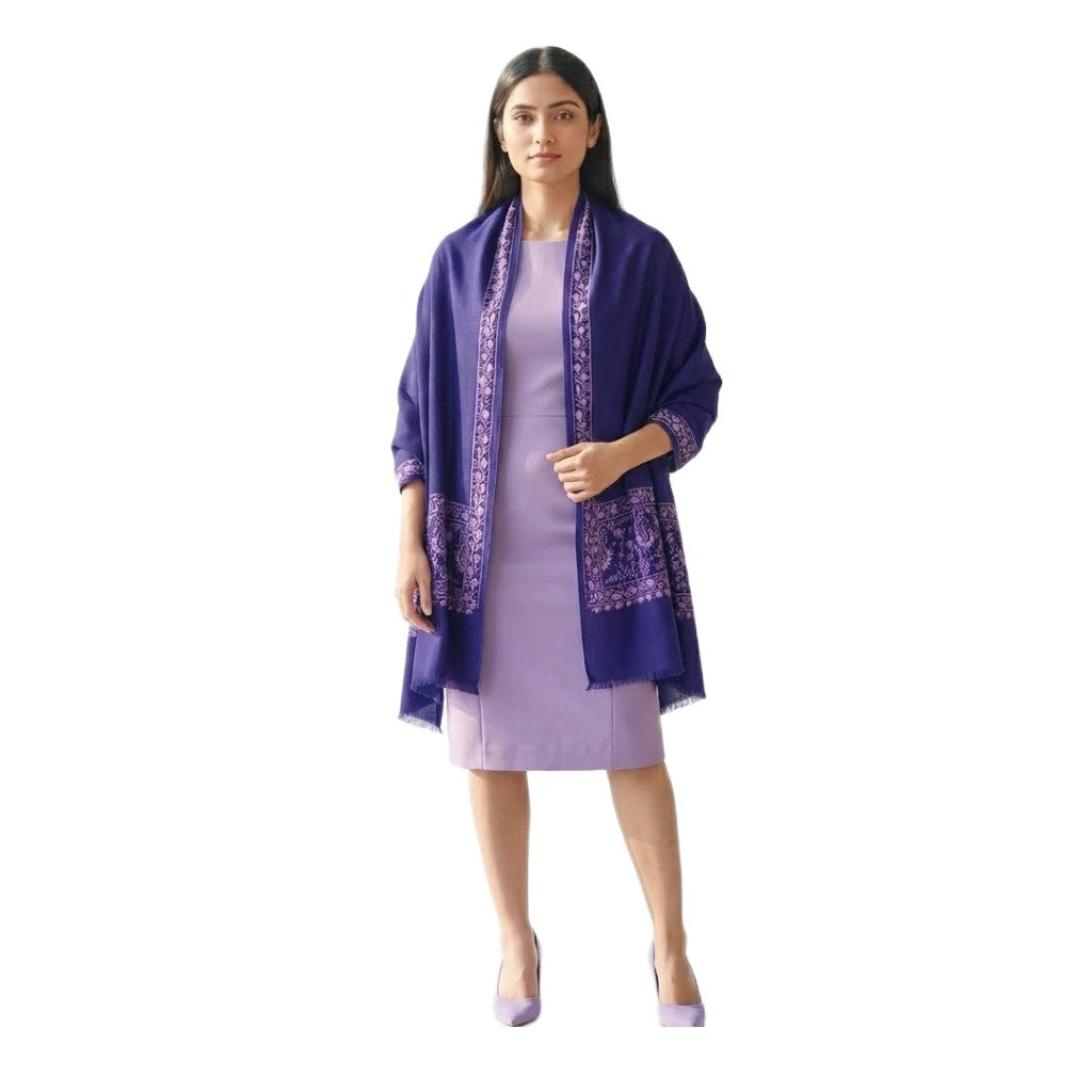 Esarfa Sal Lana Casmir si Matase Naturala, cu Broderie din Matase –Mov Ametist/Lilac - Finete si Eleganta in orice Sezon -> Cod: CASHMBROD4