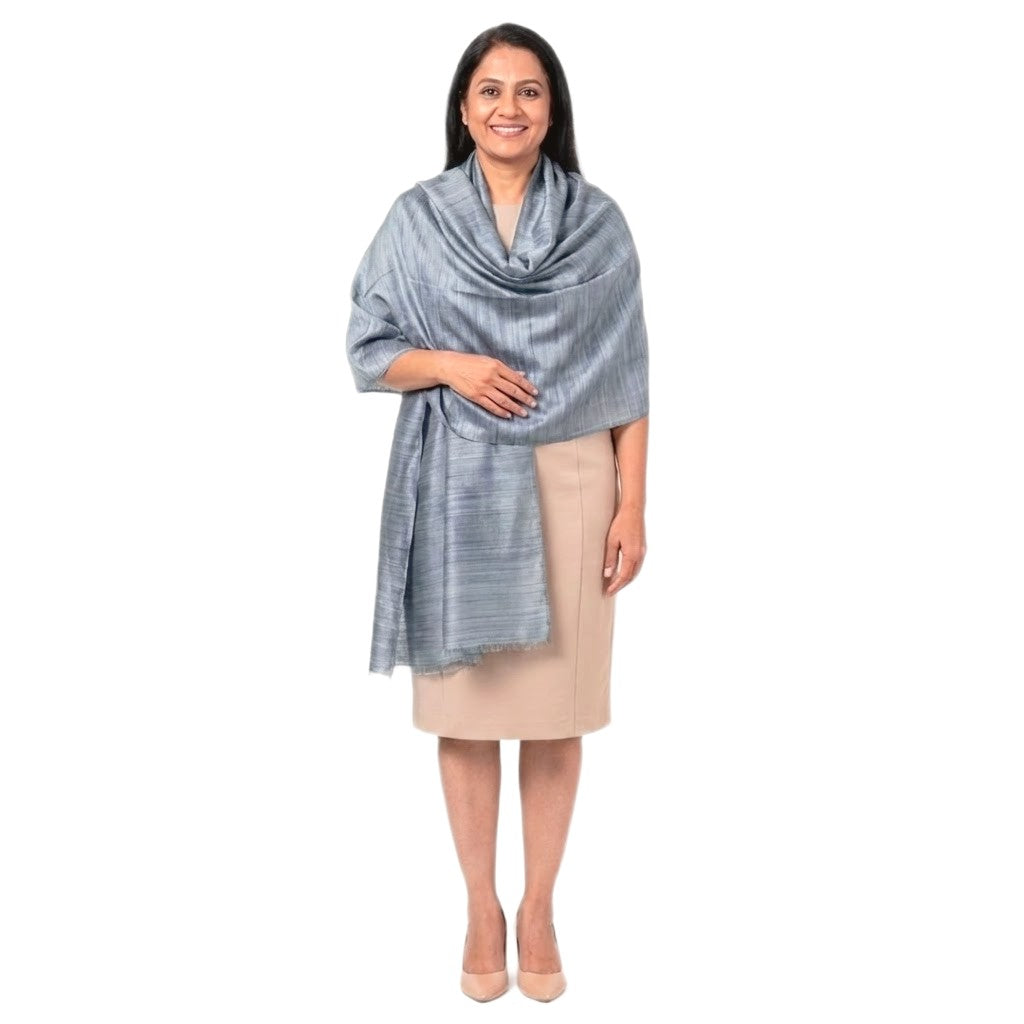 Sal tesut manual din 100% Matase Naturala Organica - Ghicha Tassar/Tussar Silk - Blue Gray-> Cod: BGHICHA2(.)