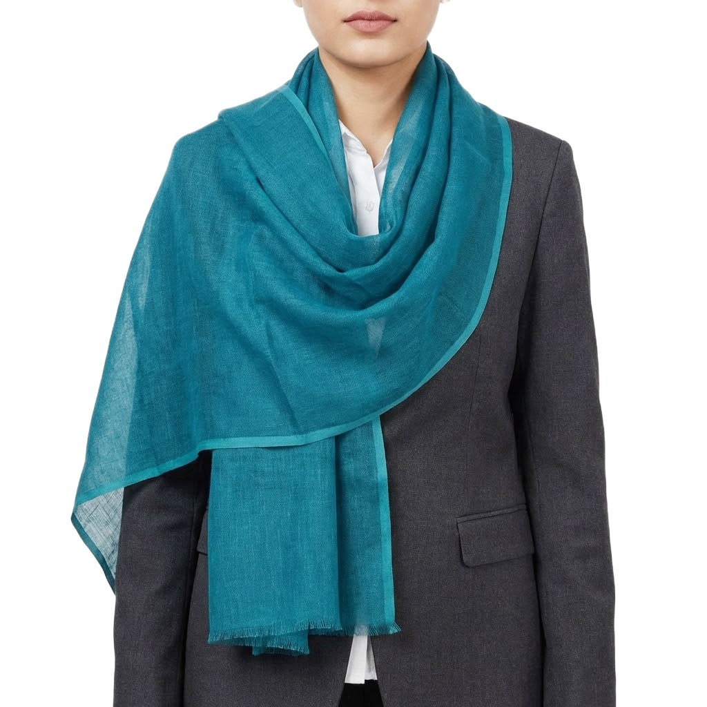 Esarfa-Sal tesuta manual din 100% IN (Linen 100%) - Blue Turquoise -> Cod: Linen14