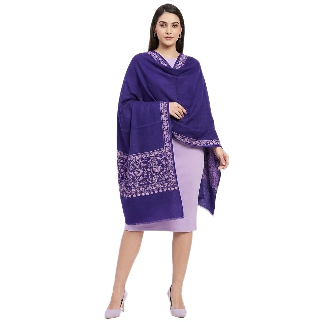 Esarfa Sal Lana Casmir si Matase Naturala, cu Broderie din Matase –Mov Ametist/Lilac - Finete si Eleganta in orice Sezon -> Cod: CASHMBROD4