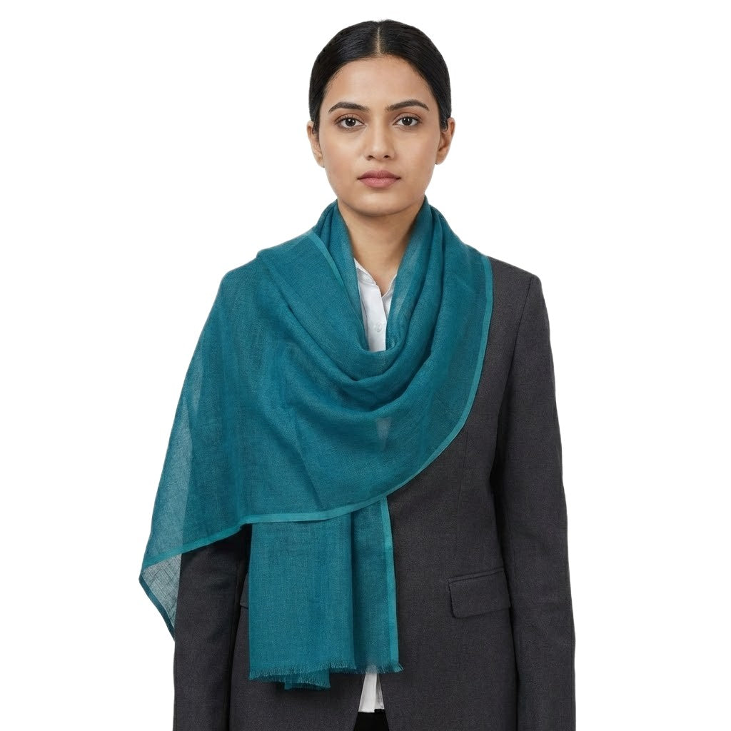 Esarfa-Sal tesuta manual din 100% IN (Linen 100%) - Blue Turquoise -> Cod: Linen14