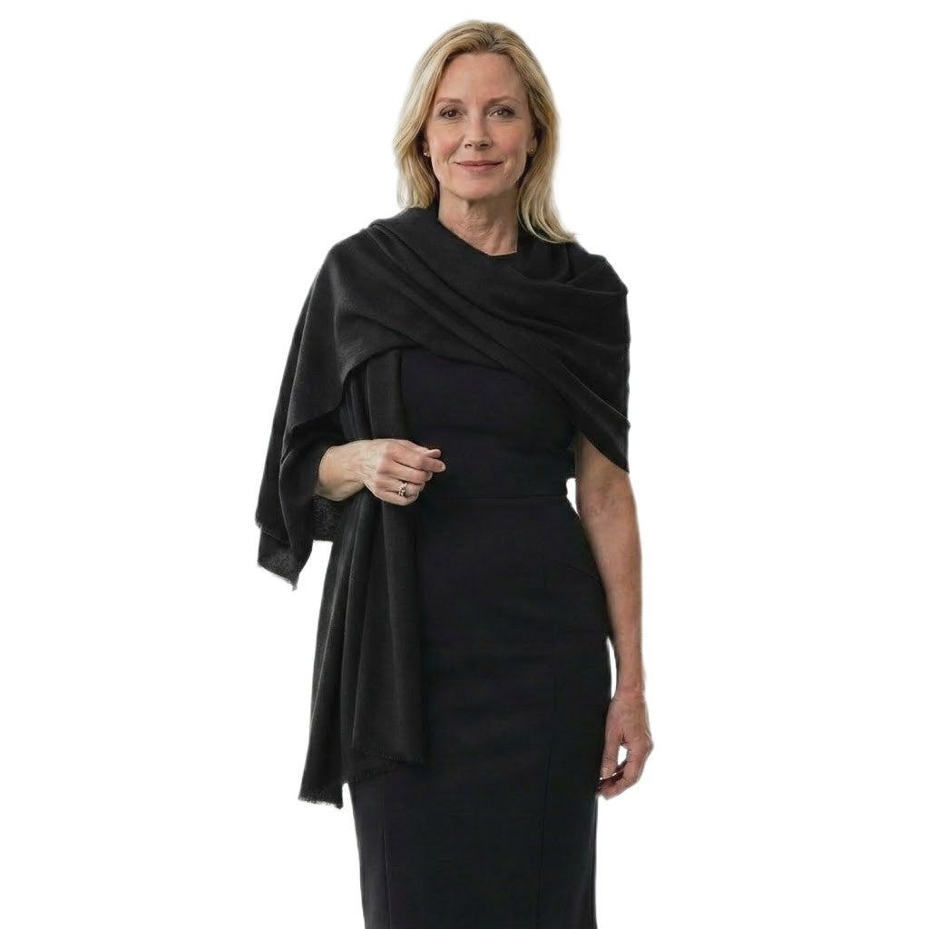 NOU! Sal Premium Unisex confectionat din Lana Cashmere si Matase Naturala -Negru intens - CASHNEW11