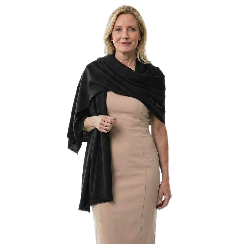NOU! Sal Premium Unisex confectionat din Lana Cashmere si Matase Naturala -Negru intens - CASHNEW11