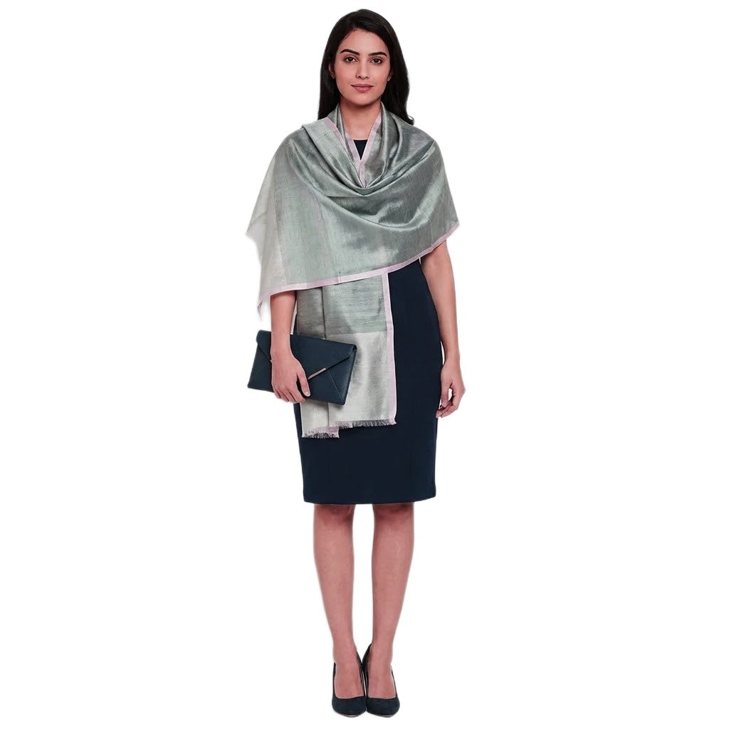 Esarfa-Sal tesuta manual din Matase Naturala ERI SILK (Peace Silk) - Blue-Verde (Cod: ERI4))