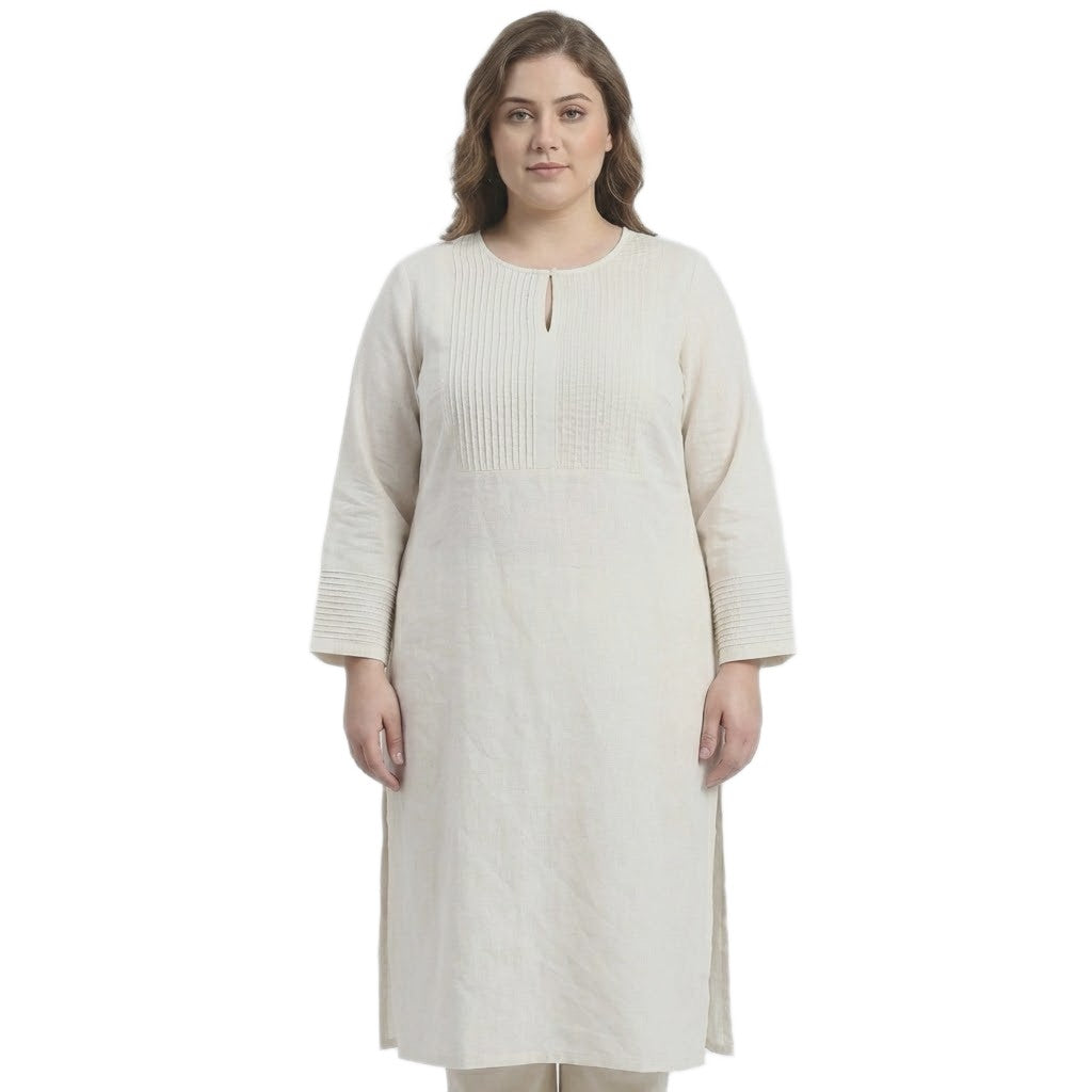 Tunica Lunga din Bumbac 100% tesut manual- IVORY ALB