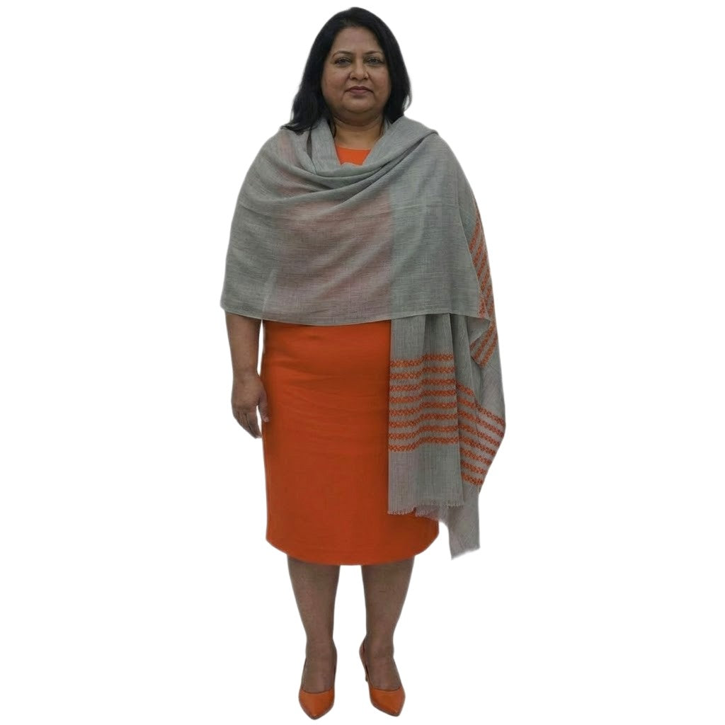 Sal din Lana Cashmere & Matase Naturala - Gri & Orange Tangerine -> Cod: CASHSILK