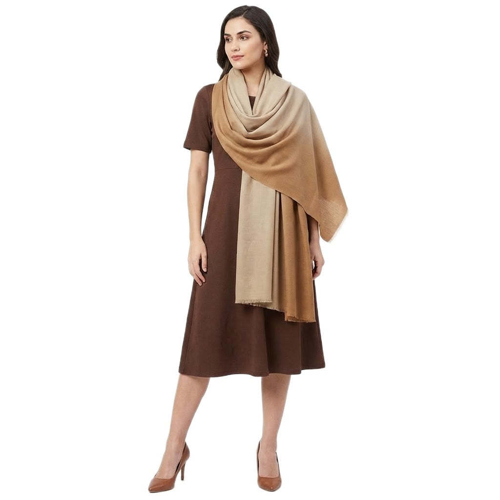 Esarfa Sal Lana Casmir si Matase Naturala - Ombre 2 nuante Bej-Nude -> Cod: CASMIRSILK13