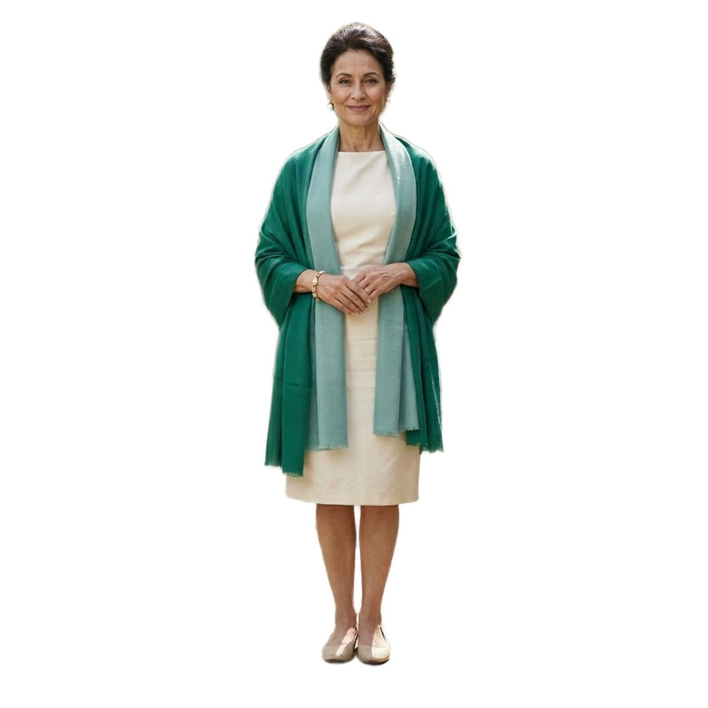 Esarfa Sal Lana Casmir si Matase Naturala - Ombre 2 nuante de Verde Smarald & Blueverde -> Cod: CASMIRSILK14