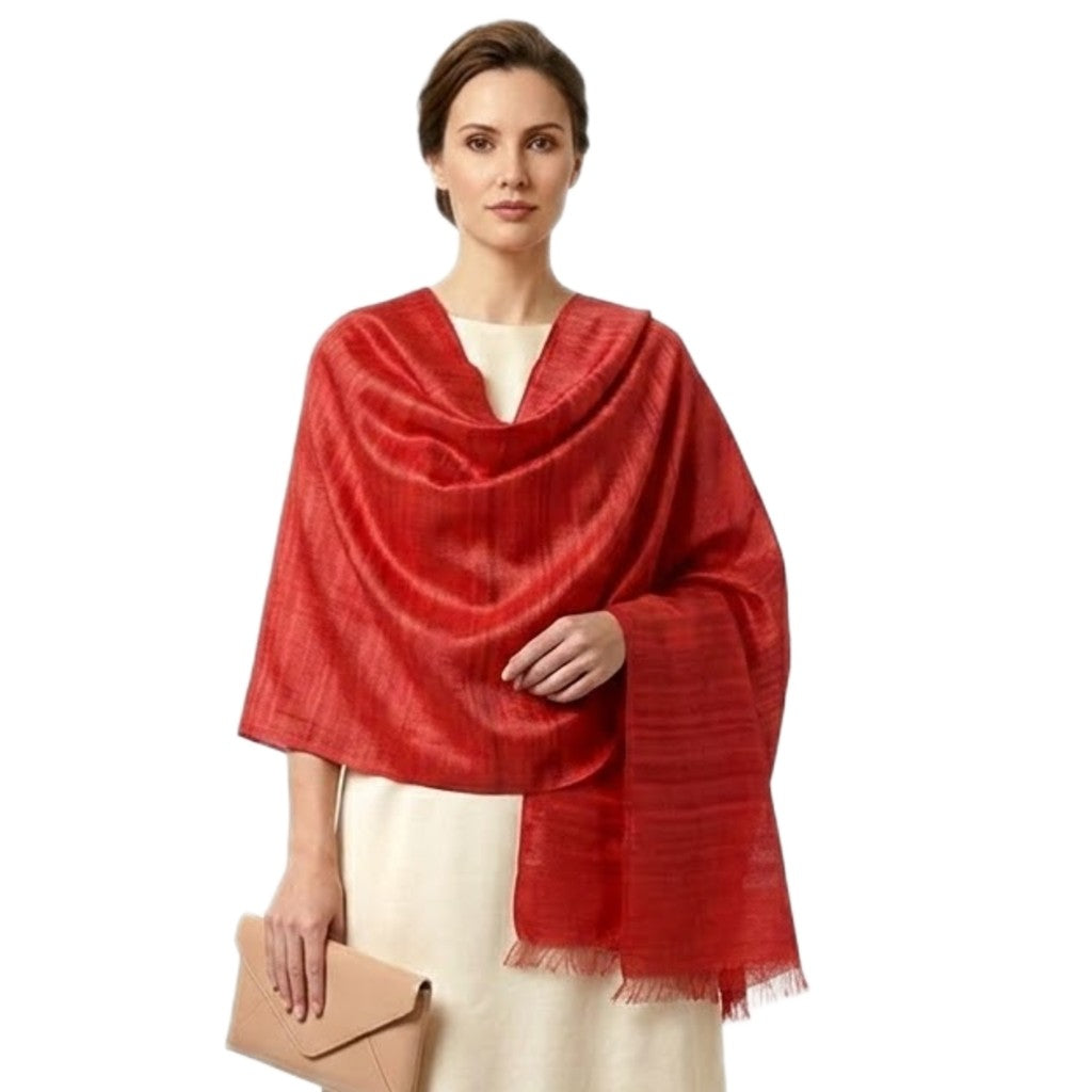 Esarfa-Sal din Matase Naturala Dupioni Raw Silk - Poppy Red -> Cod: DupionSilk4