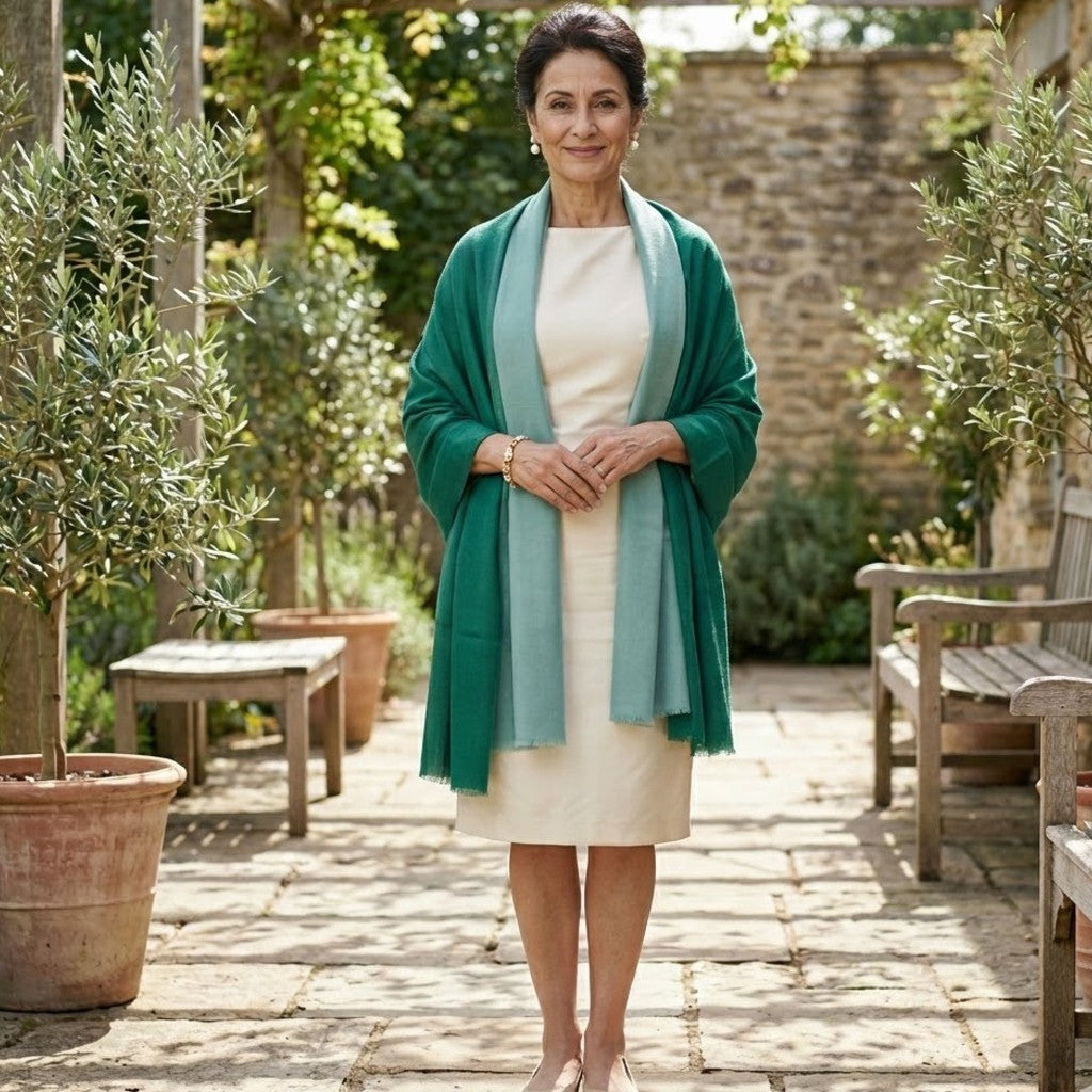 Esarfa Sal Lana Casmir si Matase Naturala - Ombre 2 nuante de Verde Smarald & Blueverde -> Cod: CASMIRSILK14