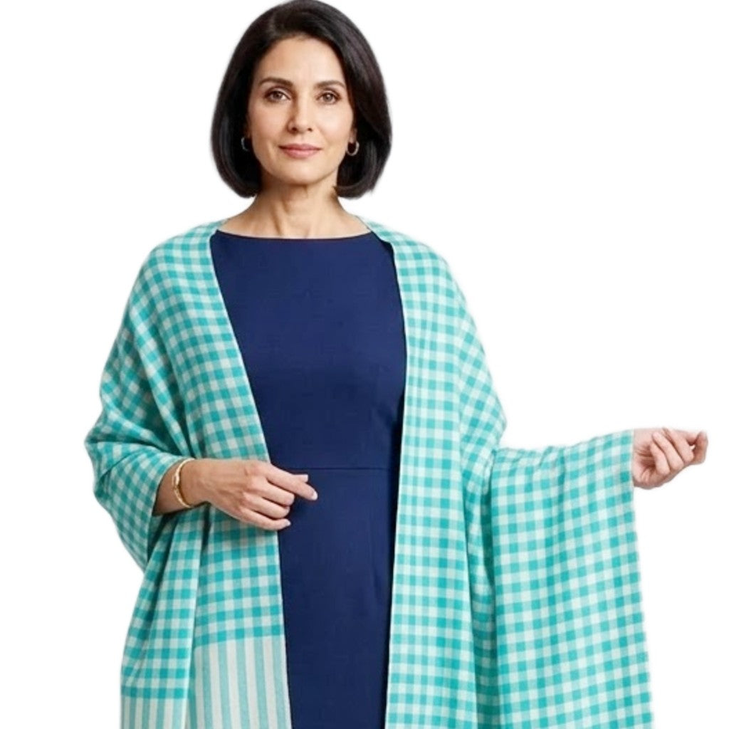 NOU! Sal UNISEX tesut din Lana cu textura superfina (Australian Merino Wool ) - Sea Blue& Natural Beige -> Cod: MERINO07